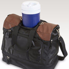 Holds a 1/2 Gallon water jug and a second interior sleeve for smaller beverage bottles PATENT PENDING